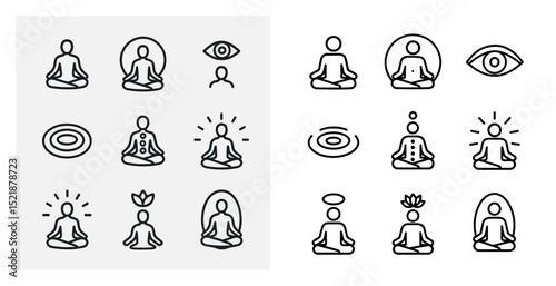 Minimalist meditation icons for wellbeing and mindfulness design projects