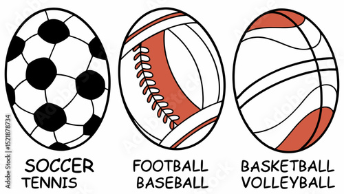 Soccer, Football, Basketball, Baseball, and Volleyball A Collection of Sport Ball Illustrations