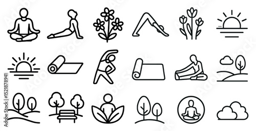 Yoga and nature icons for wellness and relaxation design projects