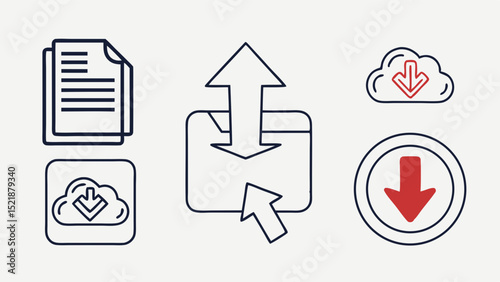 Efficient File Upload and Download Icons Modern Line Art Graphics