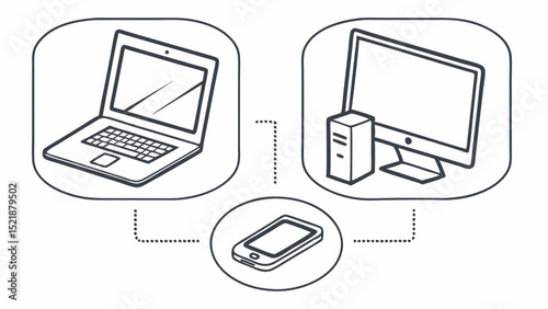 Connecting Devices Laptop, Desktop, and Mobile Phone Network Illustration