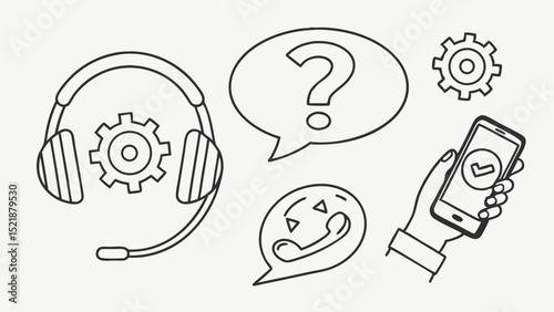 Technical Support, Customer Service, Helpline, FAQ, Troubleshooting Icons