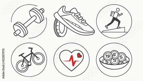 Fitness Icons Workout, Exercise, Health, and Wellness Illustrations