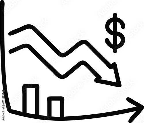 Economic decline thin line icon representing market downturn and financial crisis