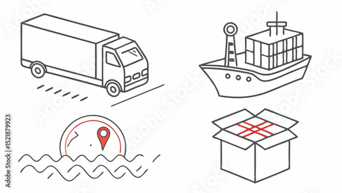 Global Logistics and Shipping Truck, Ship, Package, Delivery
