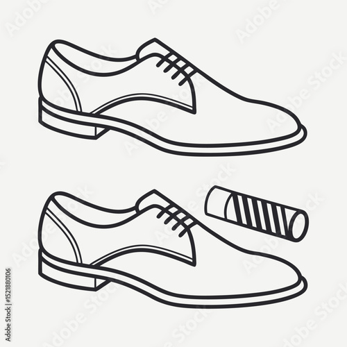 Elegant line art illustration of classic men's oxford shoes with styling brush