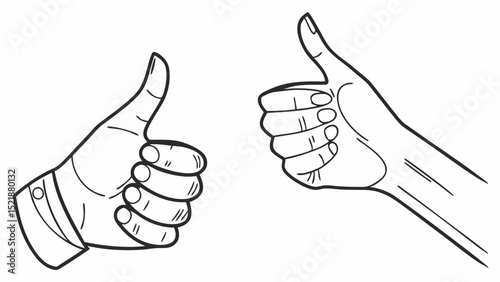 Thumbs Up Line Art Illustration of Two Hands Giving Positive Gestures