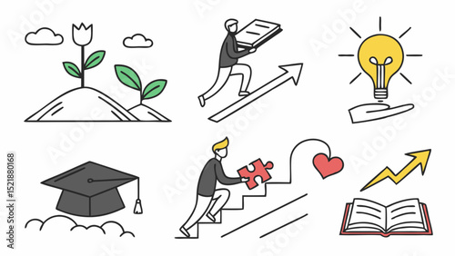 Achieve Your Goals Education, Growth, and Success Icons