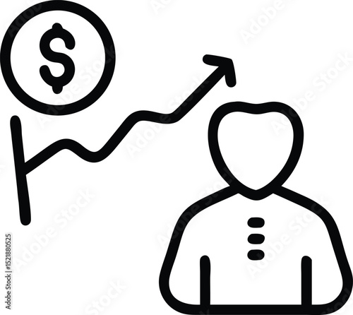 Financial advisor and stock portfolio thin line art silhouette design on white