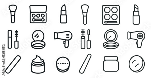 Beauty and cosmetics icons for makeup tools and products