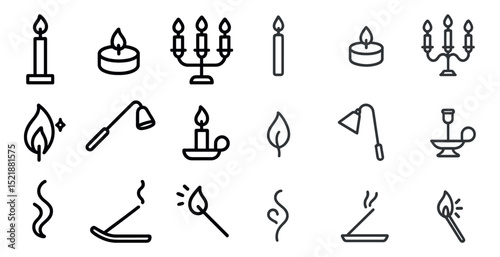 Minimalist candle and flame icons for decoration and design projects