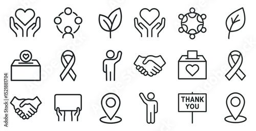 Hand drawn charity and community symbols for social awareness campaigns