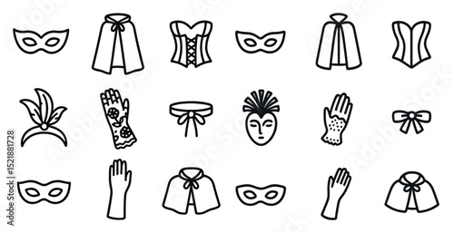 Carnival costume accessories icons for festive design and decoration