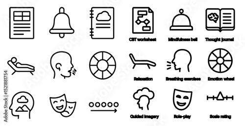 Mental health icons for therapy and relaxation techniques