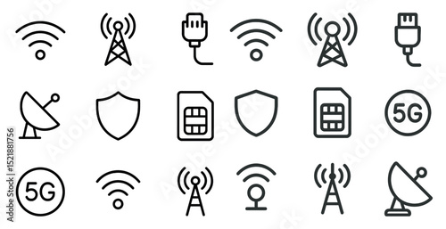 Wireless technology and communication icons for digital connectivity and network design