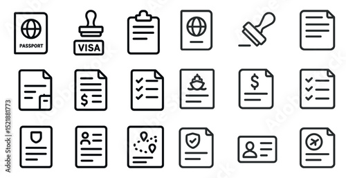 Travel document icons for passports, visas, and itinerary checklists