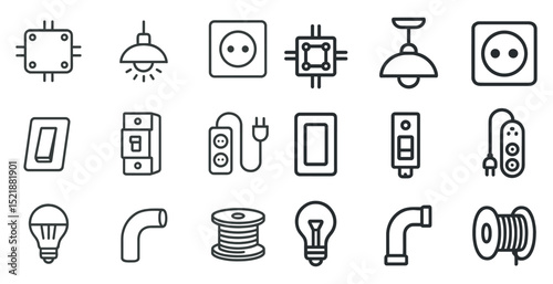 Electrical components set: outlets, plugs, light bulbs, and more for home improvement