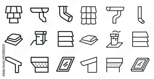Roof design elements with icons for home improvement and construction projects