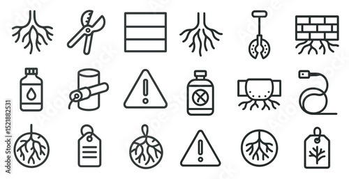 Collection of minimalist garden icons for design and print projects