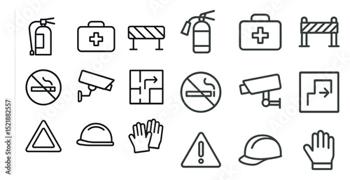 Essential safety and security icons for workplace and emergency guidance