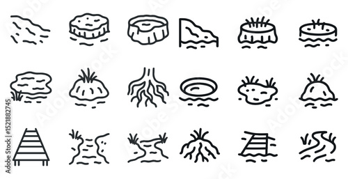 Minimalist natural hot spring icons for spa and relaxation design projects