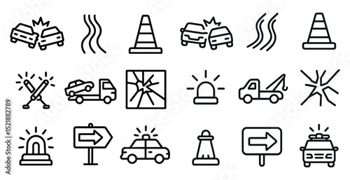 Traffic safety icons set for road signs and emergency awareness design