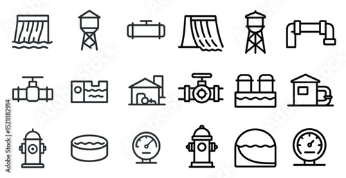 Water supply infrastructure icons for design and utility projects