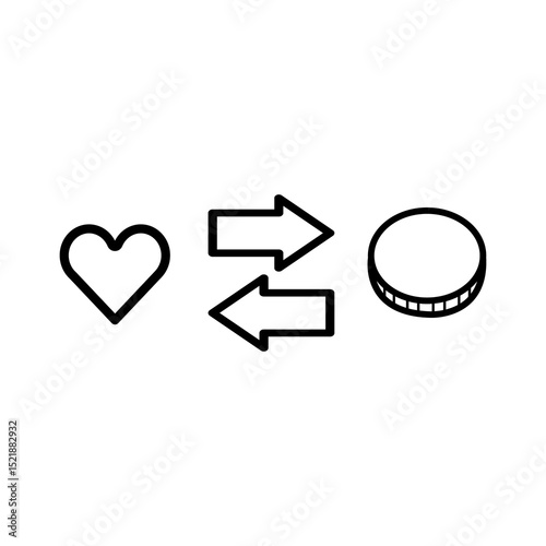 Heart Exchange Coin Icon Highlighting Charity Donations Barter Love and Economic Value