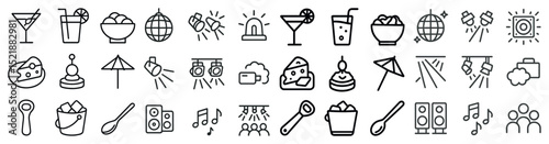 Collection of party icons featuring drinks, music, and food elements for event design