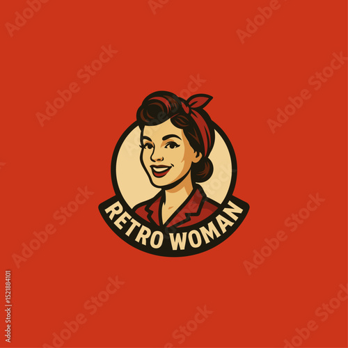 Retro woman logo flat vector design