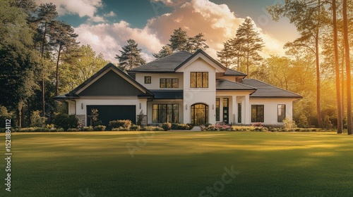 Elegant Abode Amidst Nature's Embrace: This stunning architectural residence showcases a luxurious modern design nestled in a serene natural landscape.
