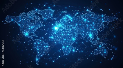 Global Digital Network: A mesmerizing representation of the interconnected world, rendered in an intricate digital display, symbolizing the flow of data, communication.
