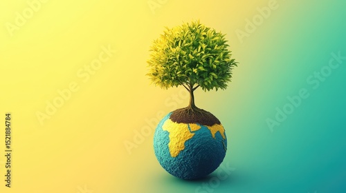 Sustainable Growth: A symbolic image of a healthy tree flourishing atop a handcrafted globe, representing sustainability, growth, and the interconnectedness of life on earth.