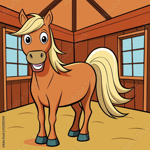 Cartoon Horse in a Stable Happy Pony Illustration