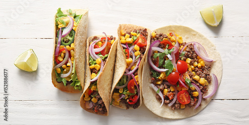 Delicious fresh tacos on wh...