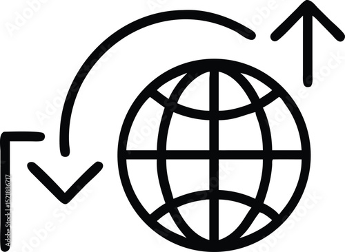 Minimalist global stock market icon depicting the globe and global finances