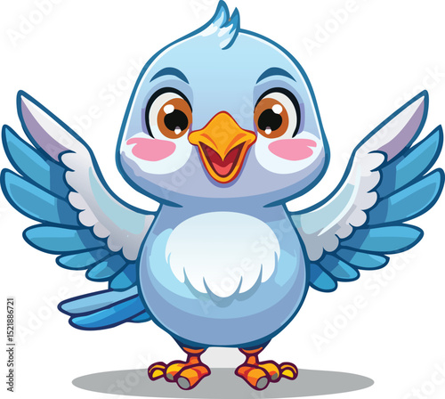 Adorable Blue Bird Character Waving