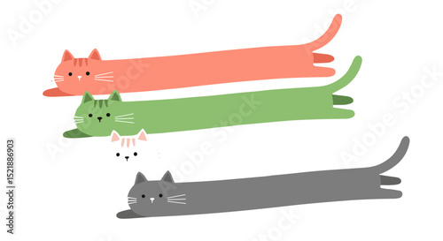 Minimalist illustration of long stretchy pastel cats, cute and funny animal artwork for kids decor, prints, or stickers