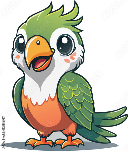 Adorable Green Cartoon Parrot