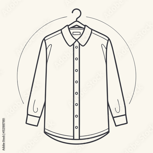 Minimalist line art illustration of a button-down shirt hanging on a hanger