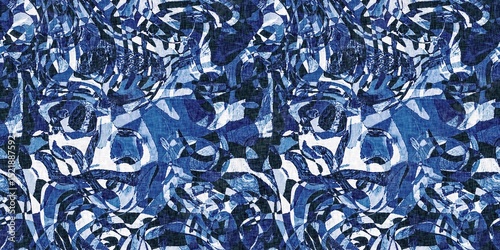 Dye wash indigo blue textur border fabric effect background. Seamless edging trim pattern in masculine Japanese block print style. Perfect for washing tape, ribbon and banner design