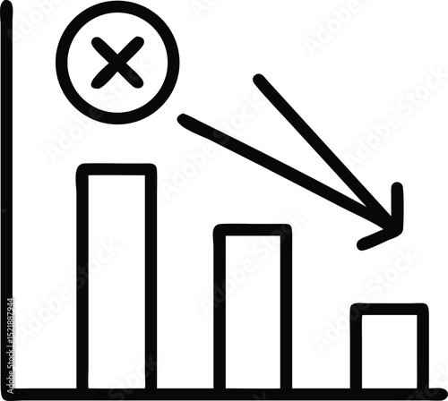 Minimalist vector silhouette icon of gdp chart showing a negative trend