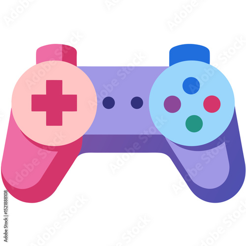Colorful gamepad icon represents playing, isolated on white, gaming concept, vector illustration, minimalist style, simple design, cheerful mood.
