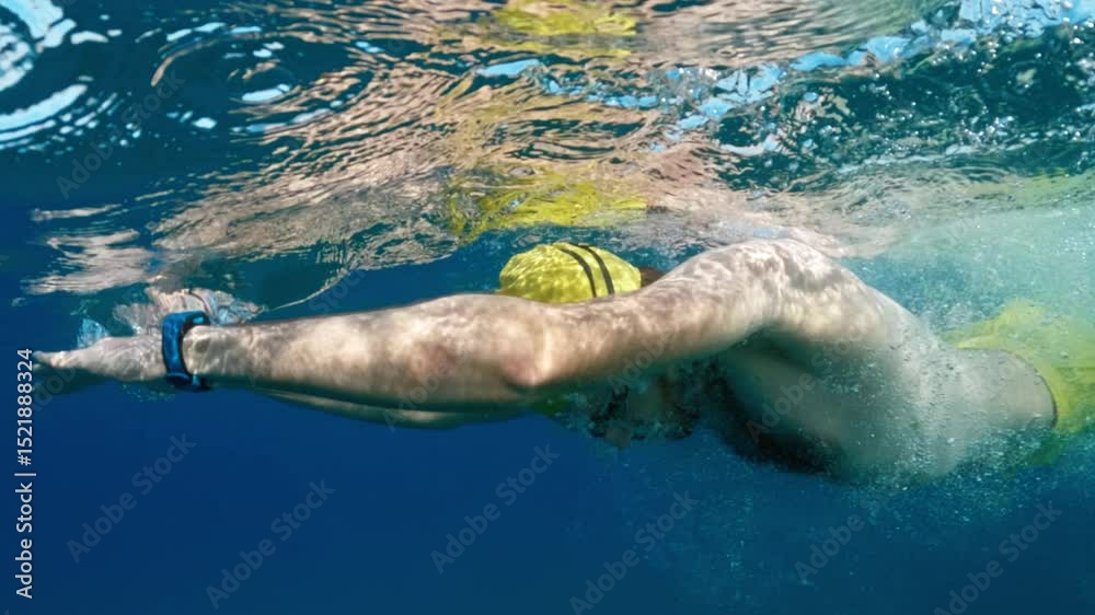 Athlete Training The Respiration During A Swim In Breaststroke In The Ocean 