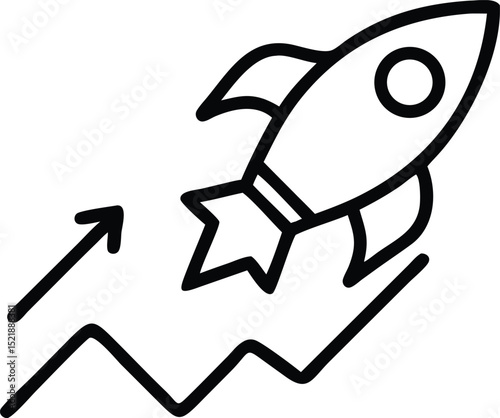 Modern thin line art silhouette of rocket icon represents ipo stock launch