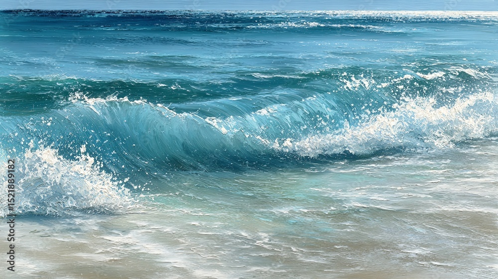 Fototapeta premium Peaceful ocean wave with gentle flowing brushstrokes in soft oil painting style, evoking calmness and tranquility, perfect for relaxation, meditation and art therapy use.