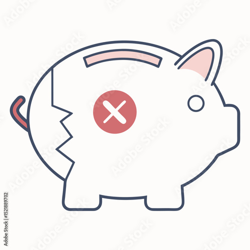 Piggy bank with a red cross signifying financial failure or lack of savings