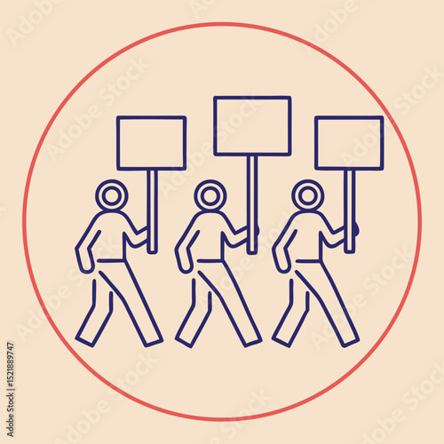 Protest marchers carrying blank signs in a simplified minimalist style vector illustration
