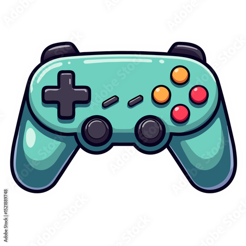 Gamepad Joystick Cartoon Device Plays, Isolated on White, with Electronic Gaming Concept and Vibrant Colors