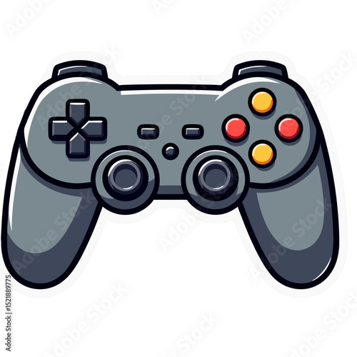Grey gamepad illustration features buttons, providing a gaming concept with a clean and simple design against a white background for copy space.